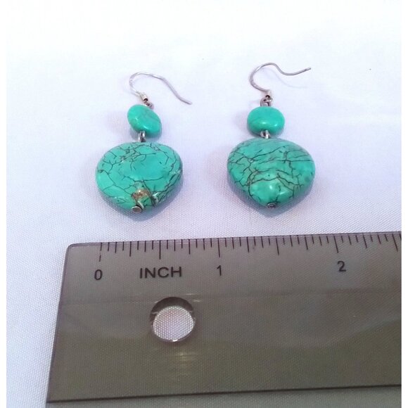 Vintage Turquoise Heart Drop Dangle Earrings - Picture 3 of 4